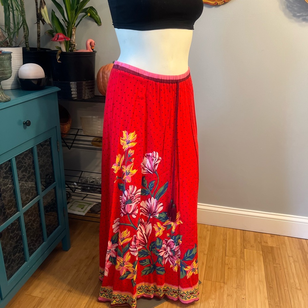 Floral Red Maxi Skirt
